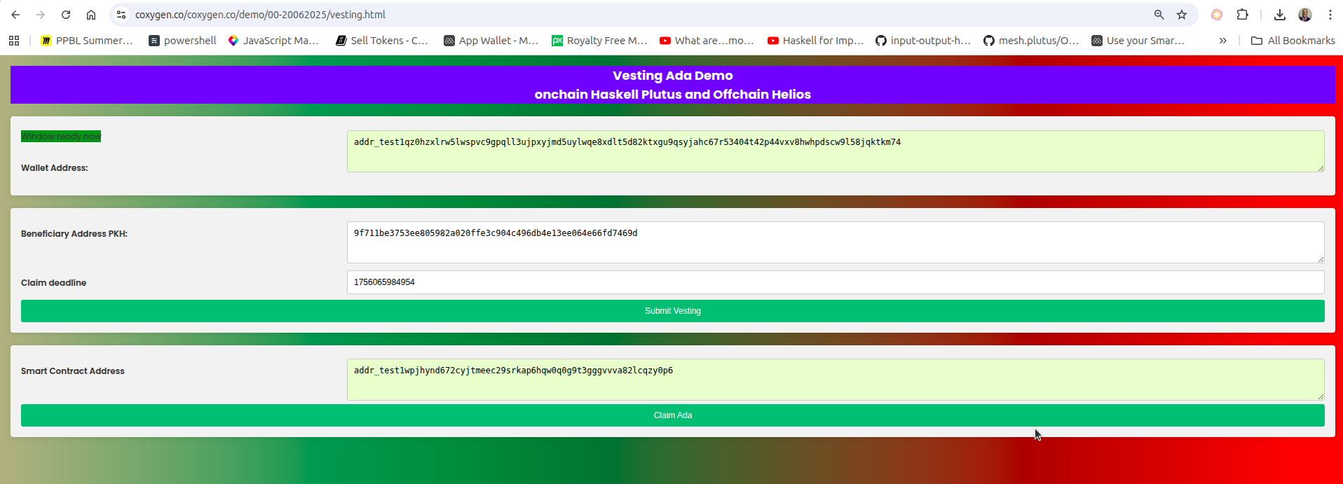 Vesting UI example